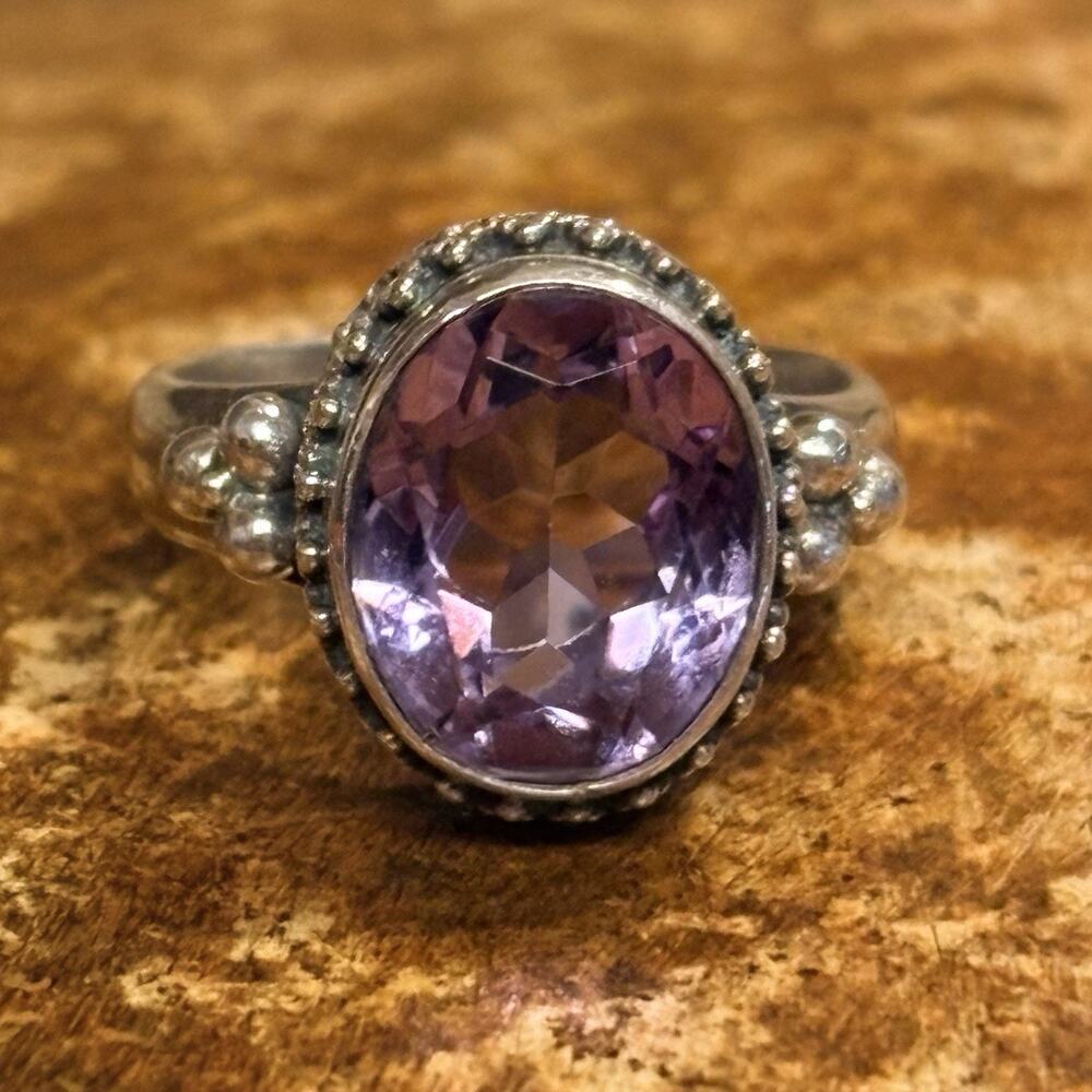Sterling Silver and Amethyst Bali Style Ring Size 7